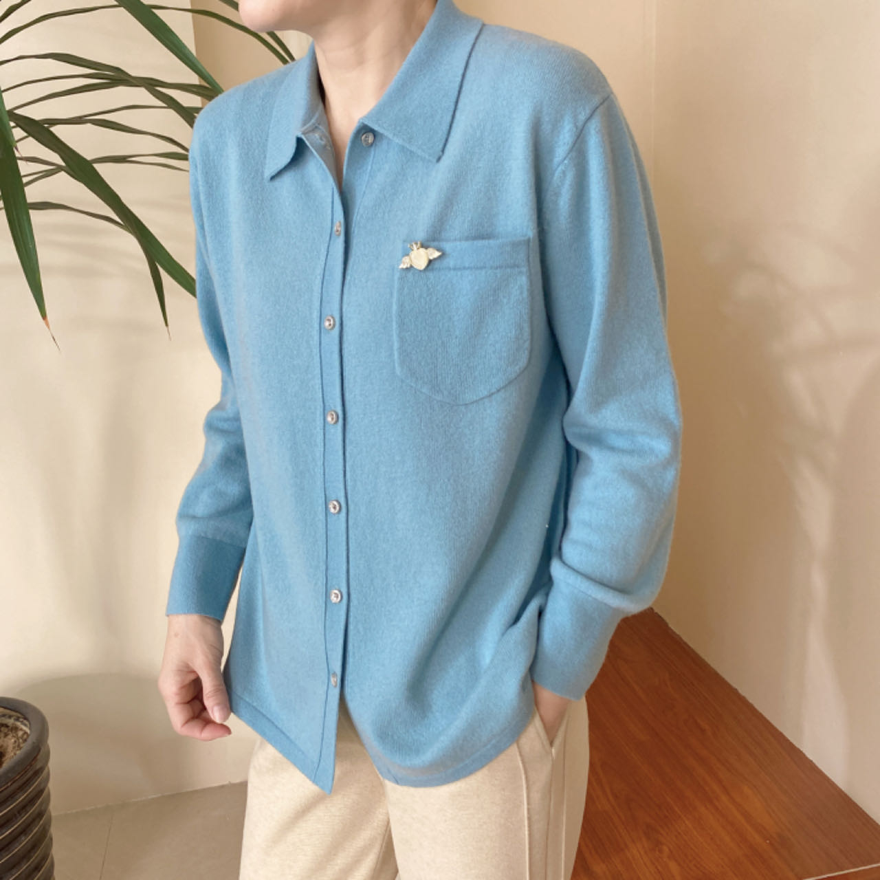 SKL-814秋冬新款衬衣领针织开衫