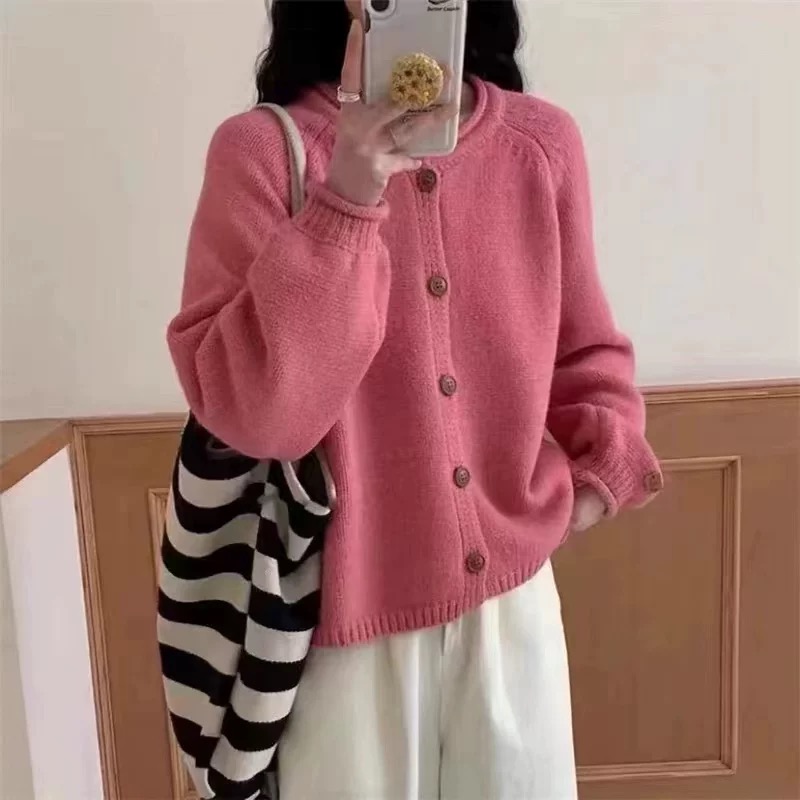 2025秋冬新款女装慵懒风宽松纯色针织开衫女毛衣外套上衣Q63