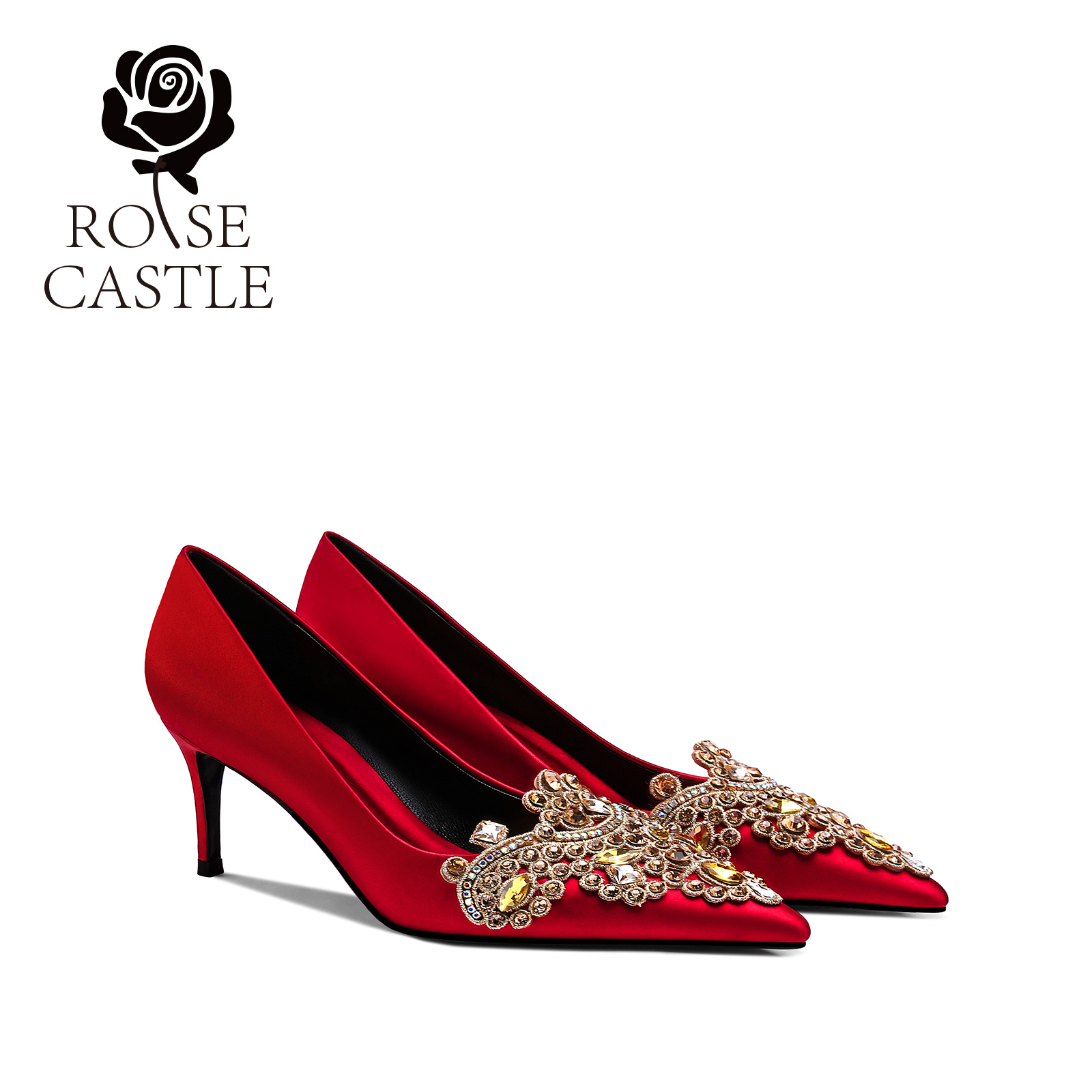 商场同款rosecastle婚宴鞋红色秀禾婚鞋女红色新娘高跟鞋婚鞋女款