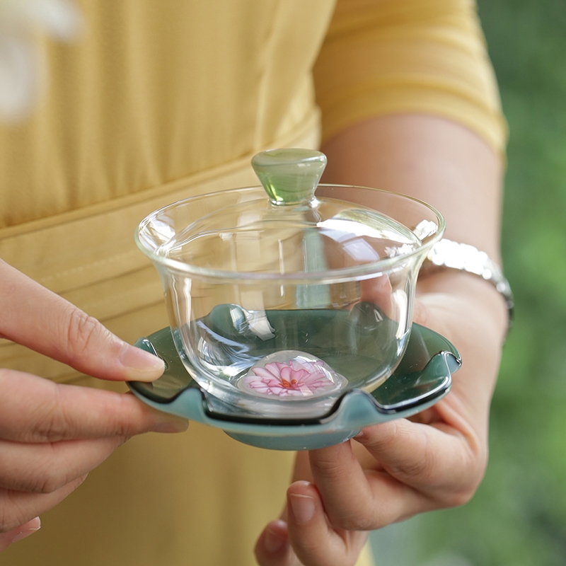 台湾禾器玻璃盖碗花语棠韵系列高档三才防烫纯手工泡茶碗高端茶具