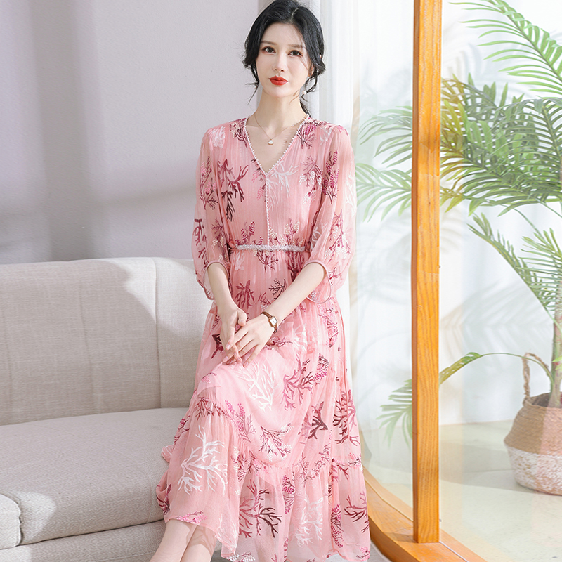 【玲家专属】现货【竹兰雅致】新款100桑蚕丝重工刺绣显瘦真丝连衣裙