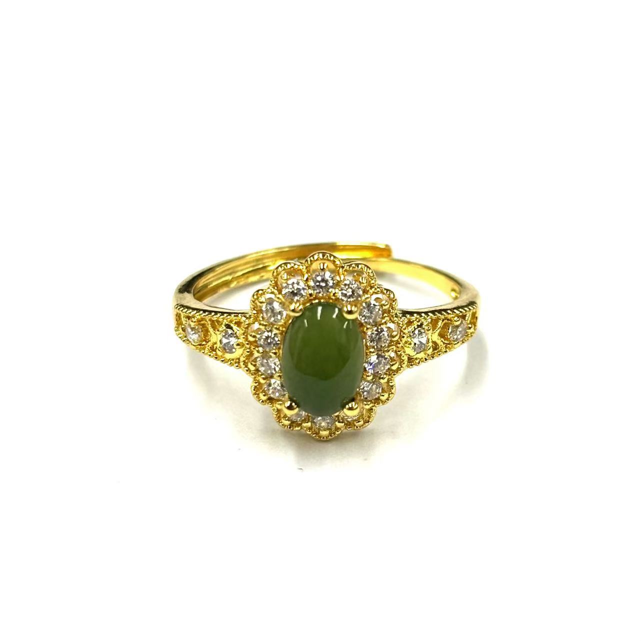 【符老板】a503-宫廷风设计款和田玉蛋面太阳花戒指-赠礼盒