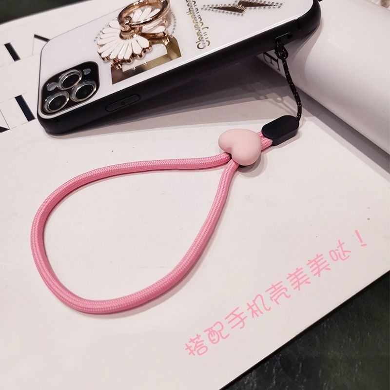 手机挂绳卡通爱心挂件手工编织女款简约手腕短款挂饰手机壳通用款