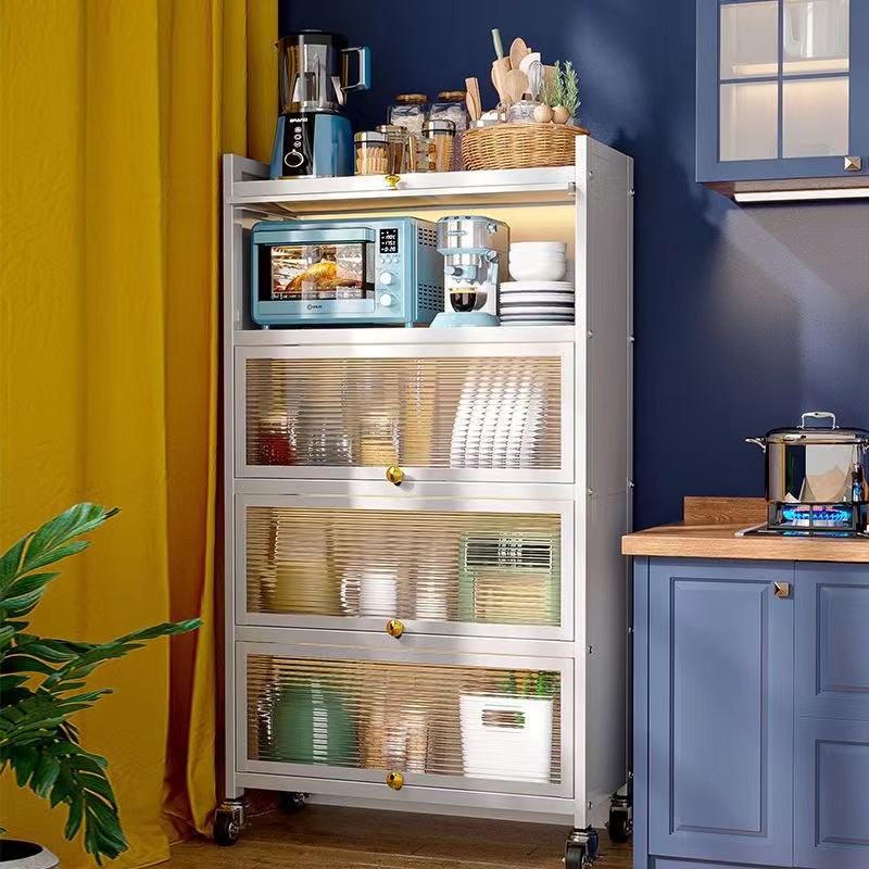 【逸慕精选】40宽高密度碳钢材质置物柜落地厨房微波炉柜子防尘