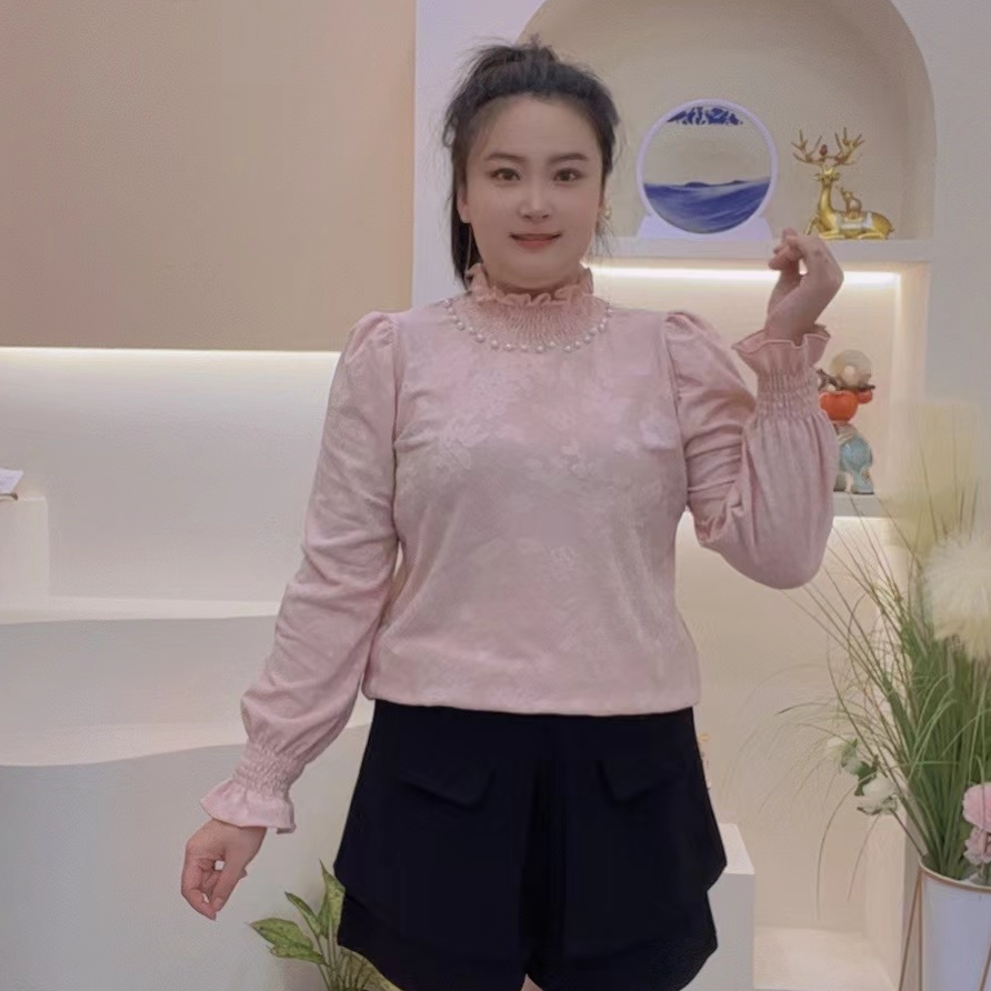 2025冬季新款提花拉绒1162时尚钉珠气质减龄显瘦宽松百搭高领上衣