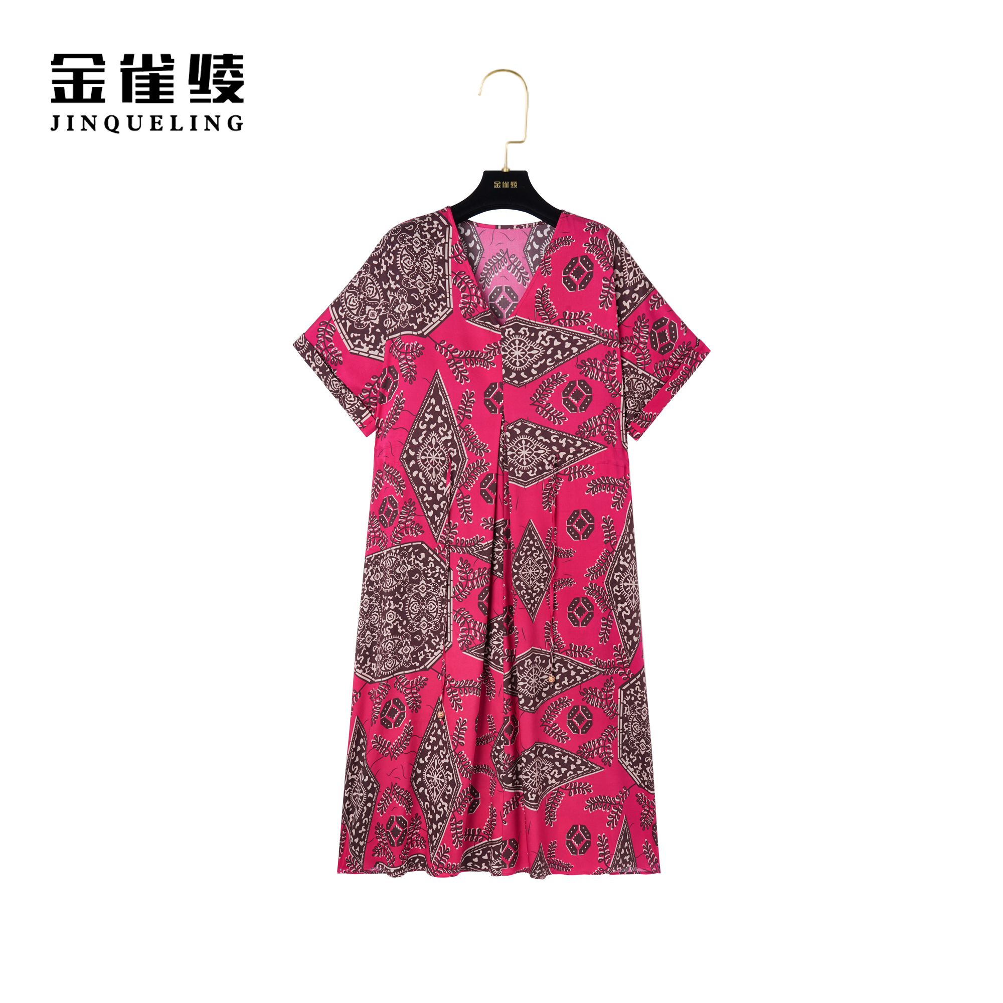 金雀绫【红石林】桑蚕丝真丝夏季气质轻奢女装连衣裙AL6078