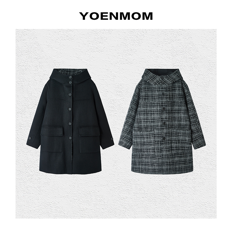 YOENMOM·秋日情歌·秋冬新品 进口羊毛设计感双面穿手工连帽款大衣