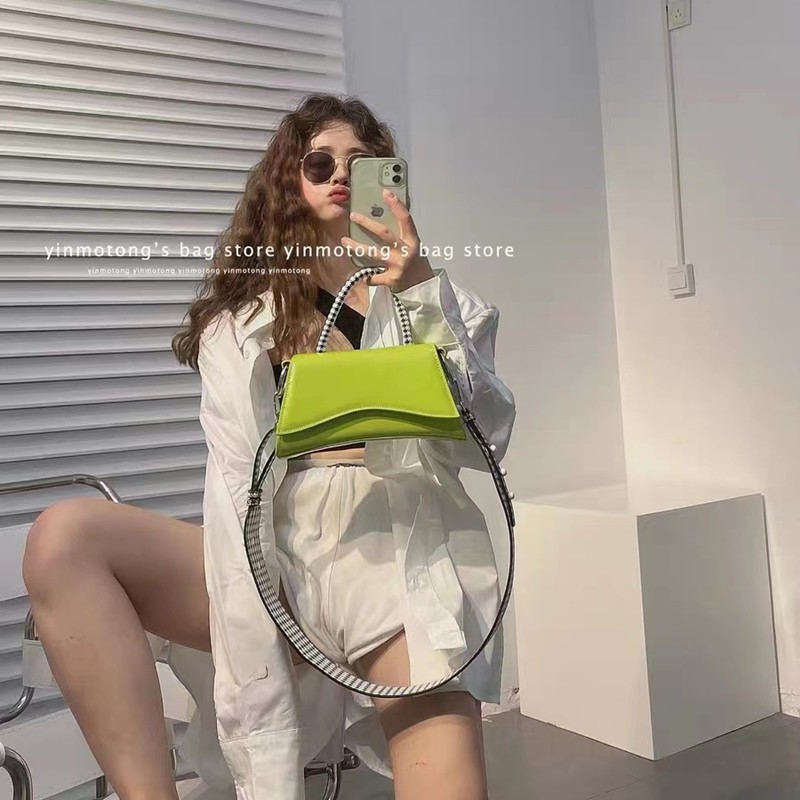 真皮女原创包包高级感小众手提包女包潮绿色斜跨包牛皮韩版贝壳包