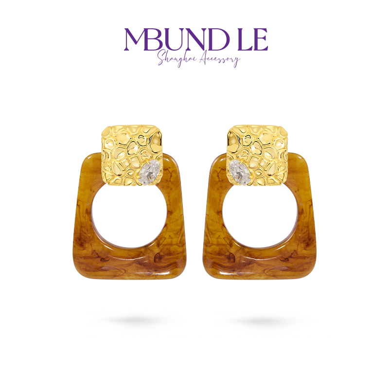 铜合金合成锆石耳饰 思路遥-地貌棕色树脂耳环