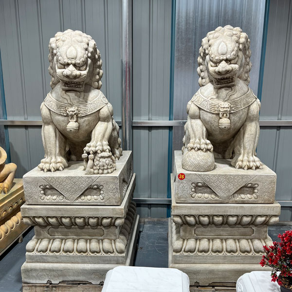 （定金）石雕狮子一对天然汉白玉仿古石狮子看门公司酒店门口摆件