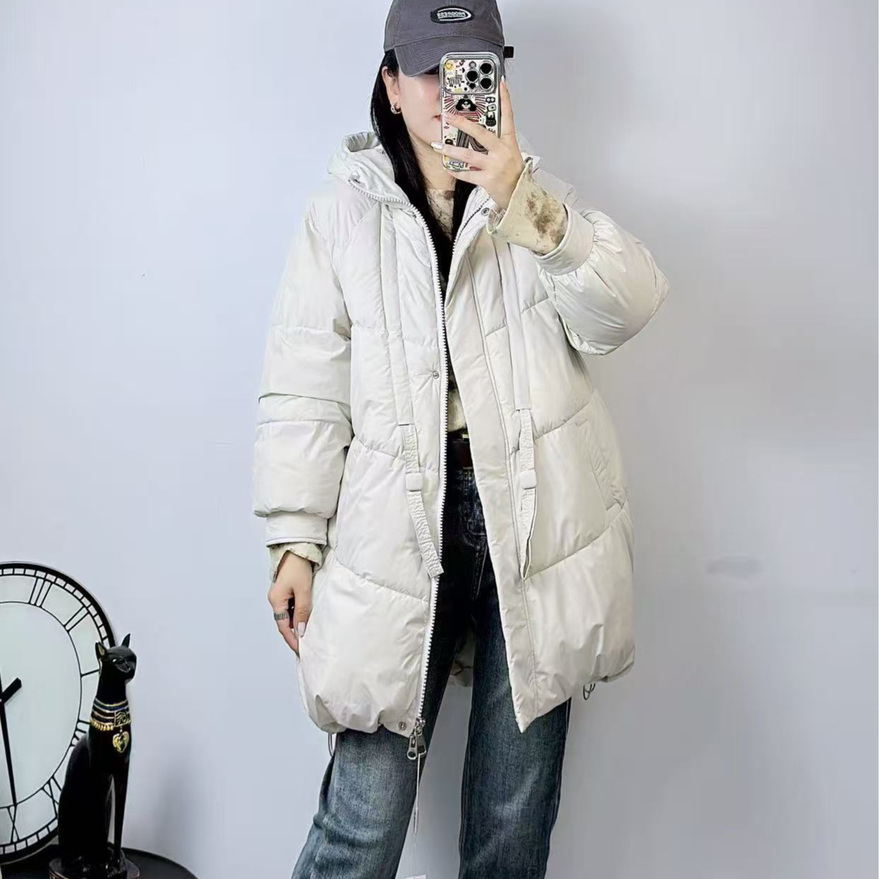 大码休闲遮肉棉衣中长款