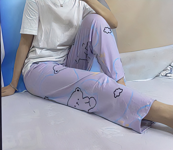 春秋女夏宽松长裤卡通薄款宽松阔腿印花家居裤女休闲居家网红外穿