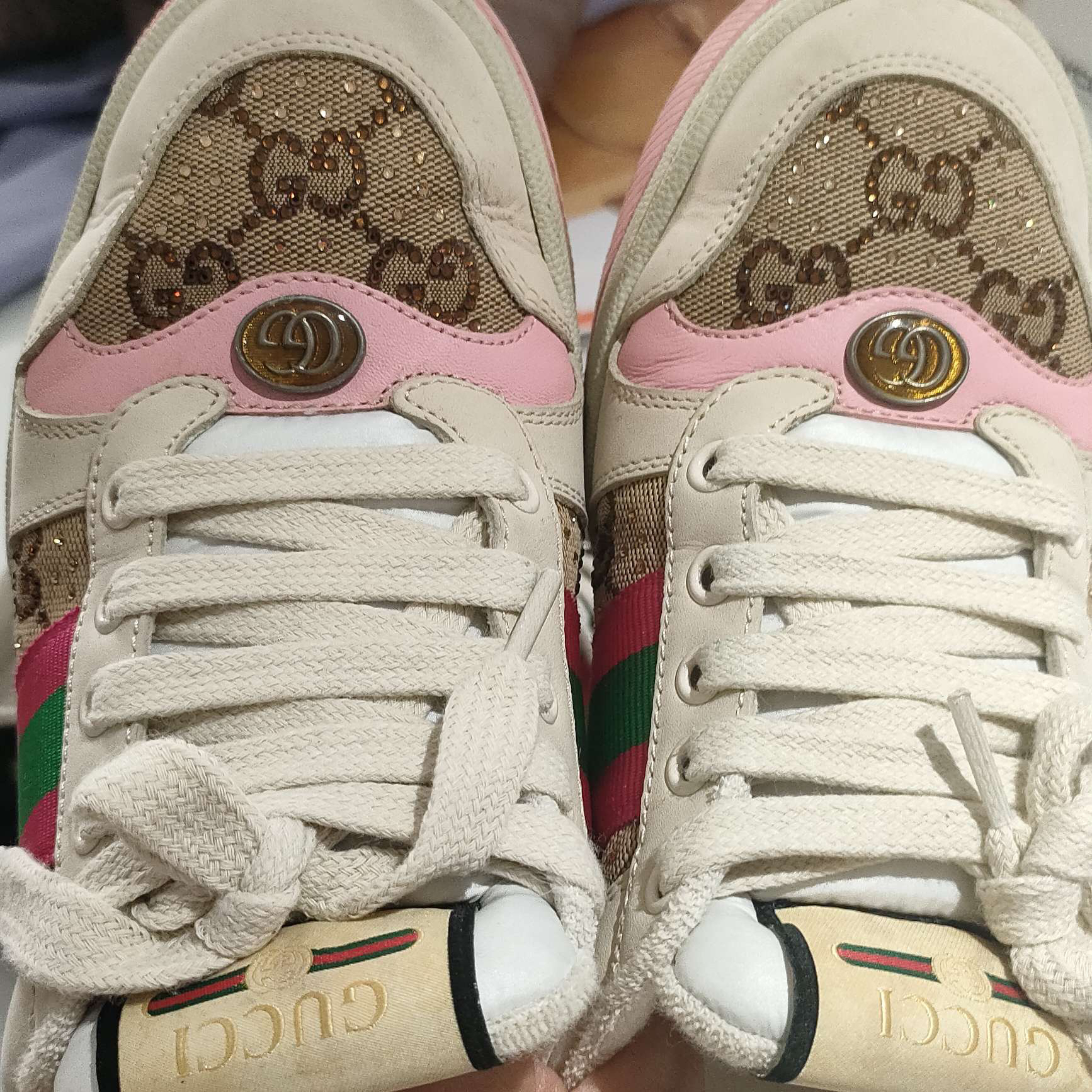 Gucci Screener粉色水钻脏脏鞋/37码/99新/13184