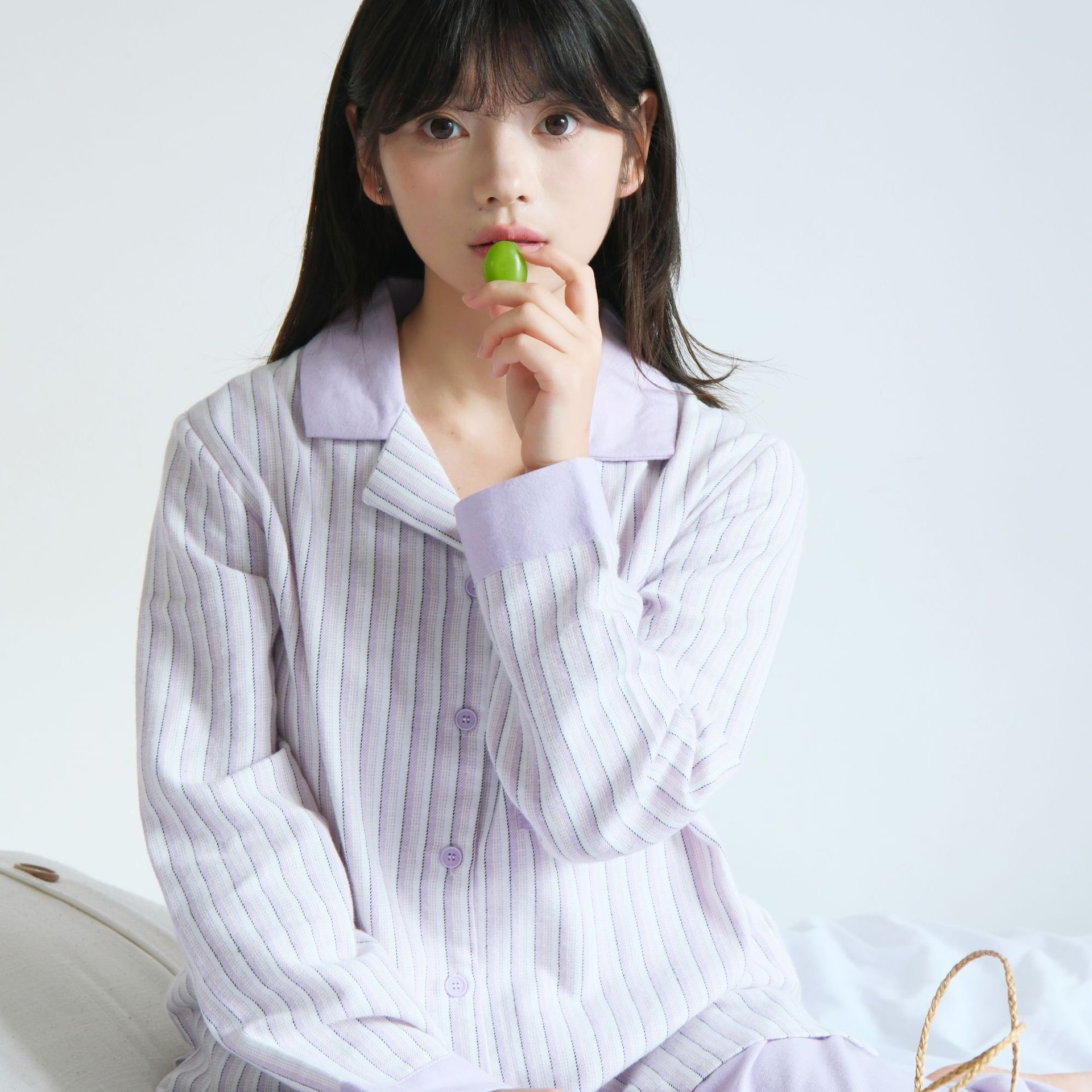 纯棉高级感睡衣春秋季全棉磨毛套装简约条纹长袖南通家居服休闲