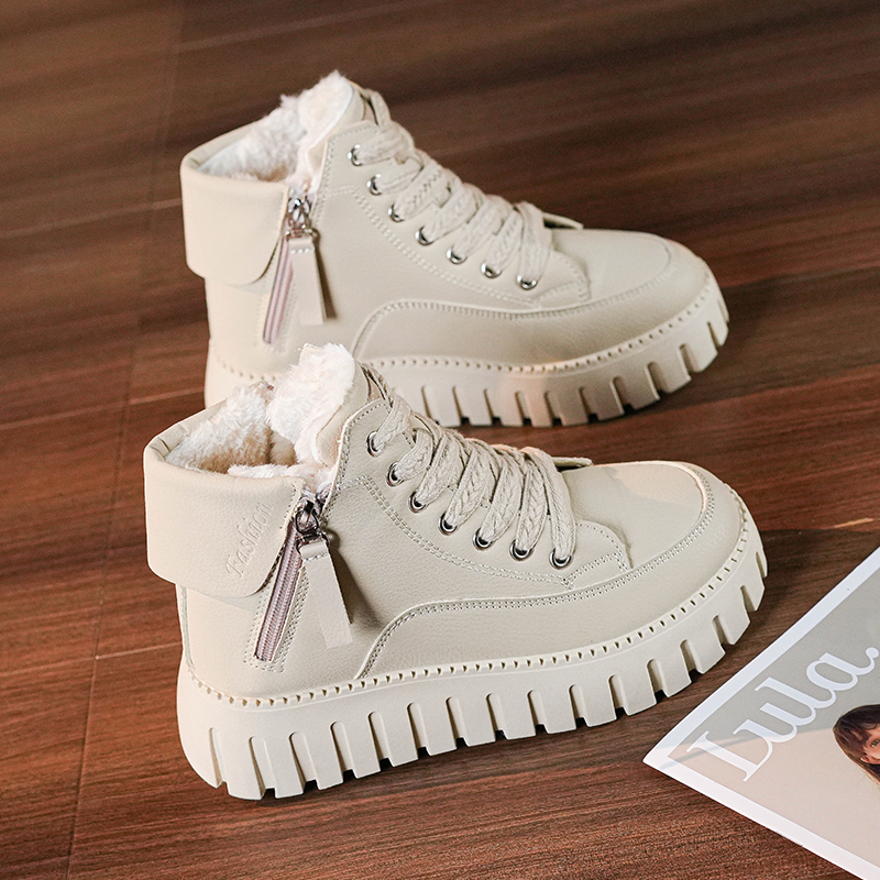 加绒加厚保暖百搭高帮鞋子2025年冬季女时尚厚底潮流潮鞋高帮棉鞋
