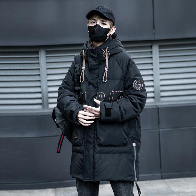 亮面中长款连帽羽绒服男士加厚2023年冬季新款潮牌流宽松休闲外套