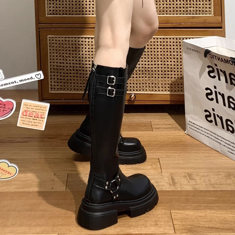 红蜻蜓牌长筒靴女靴子2023秋季新款高筒长靴显瘦厚底骑士靴小个子