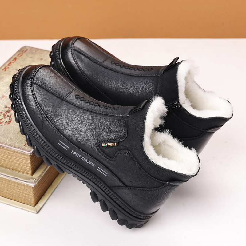 冬季男士棉鞋羊毛加绒加厚保暖雪地靴休闲高帮棉鞋真皮大棉靴