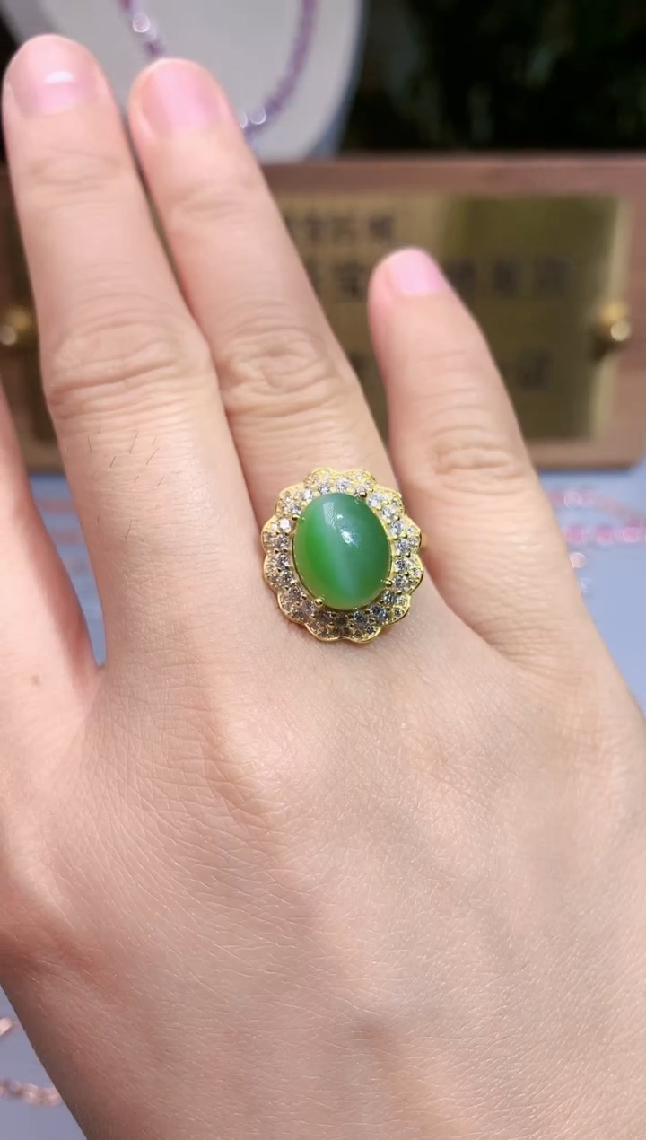 【闪购商品】和田玉（碧玉）戒指银S925镶嵌.