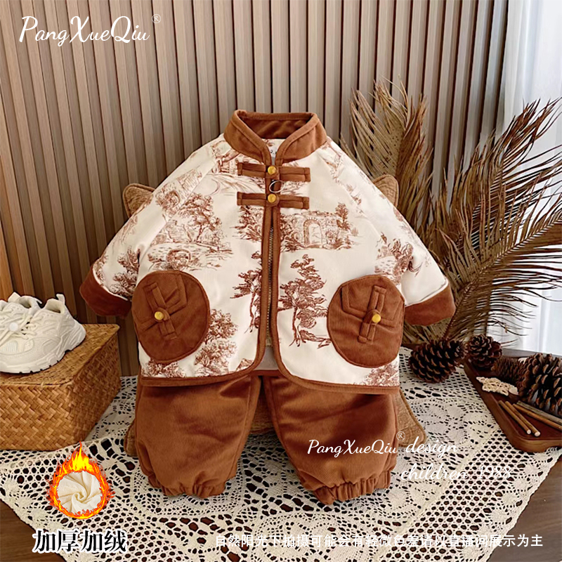 【胖雪球】2024新款宝宝加绒加厚棉服套装两件套