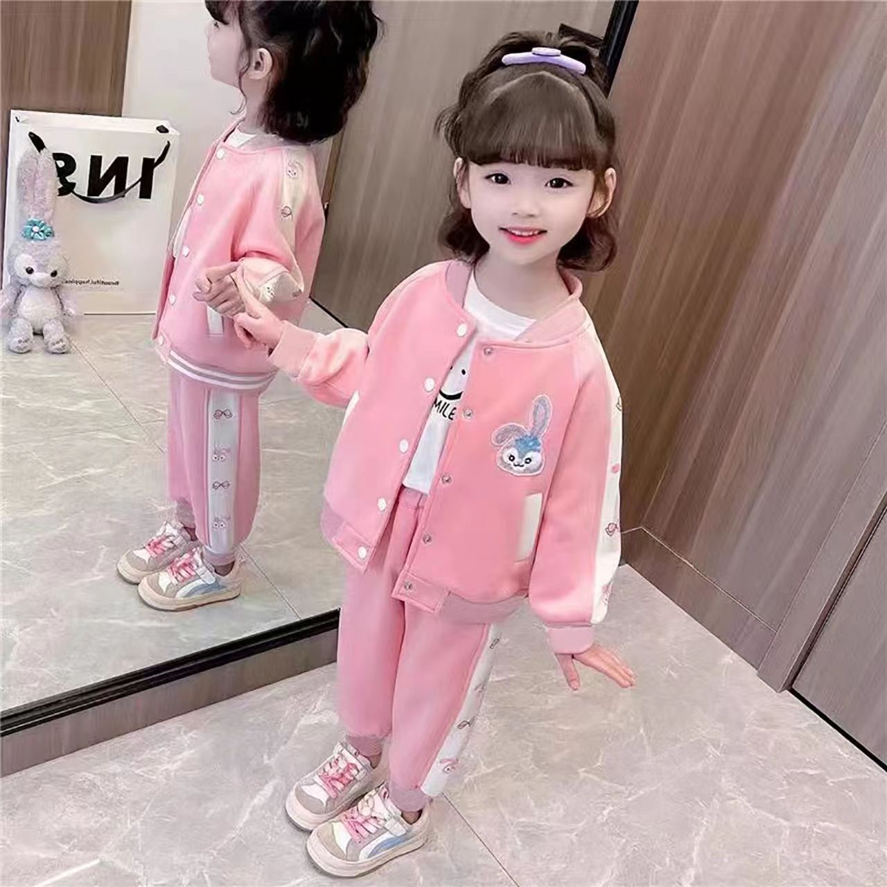 女小童套装新款时髦女宝宝男童韩版卡通装星黛露棒球服两件套卫衣