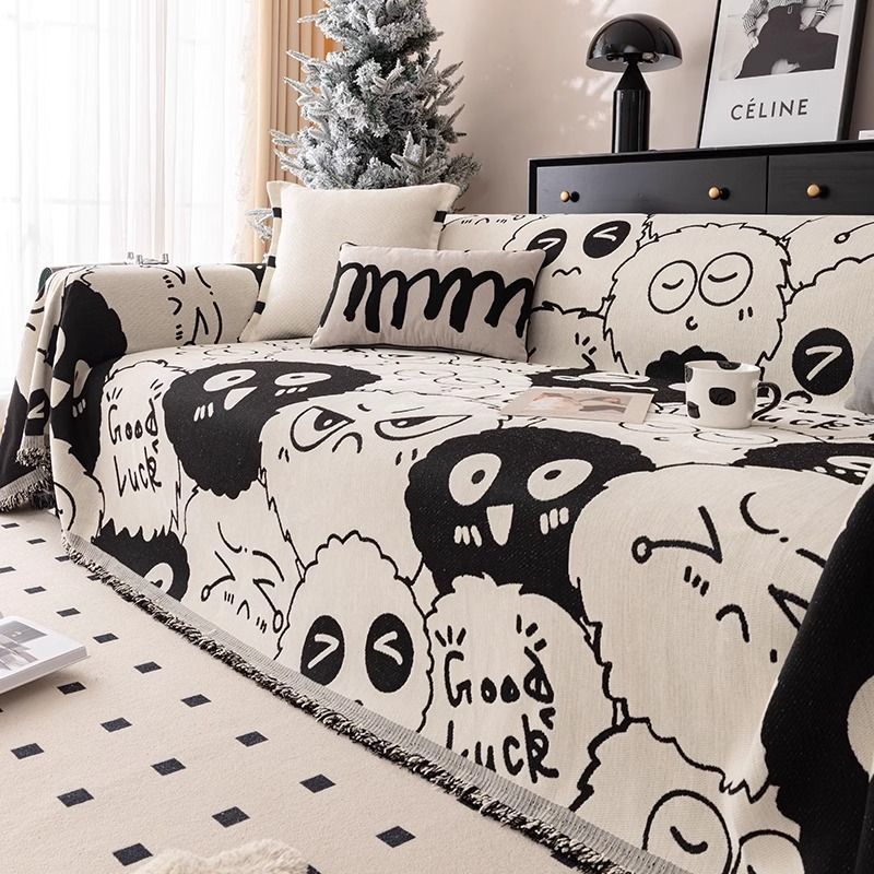 沙发套ins风全盖沙发巾印花沙发盖布四季通用沙发套罩黑白沙发垫