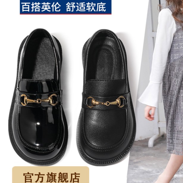 奥特莱斯女童皮鞋软底儿童黑色休闲英伦大童女孩公主鞋乐福鞋春季