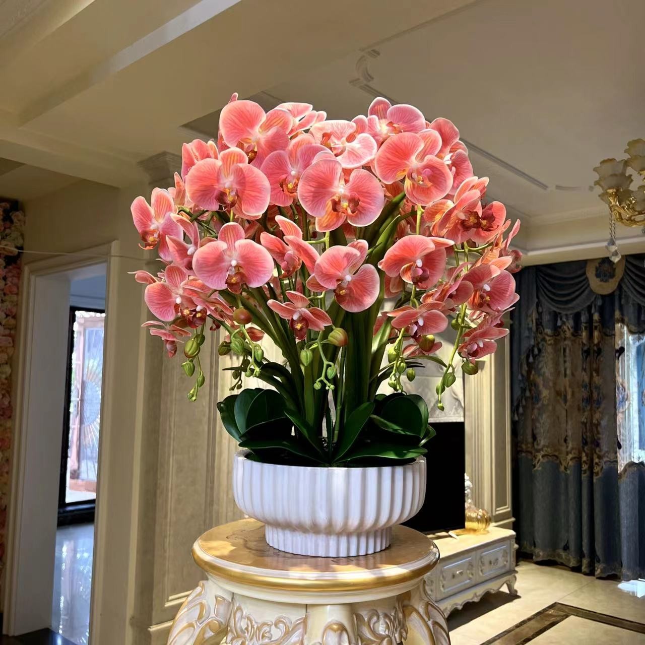 花妍中国风手感保湿仿真蝴蝶兰盆栽套装办公室会议室家居摆件