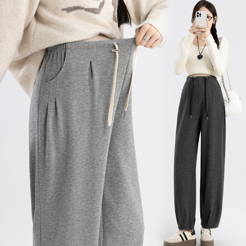 孕妇休闲裤春秋外穿2024新款显瘦高腰抽绳阔腿直筒九分萝卜裤秋装