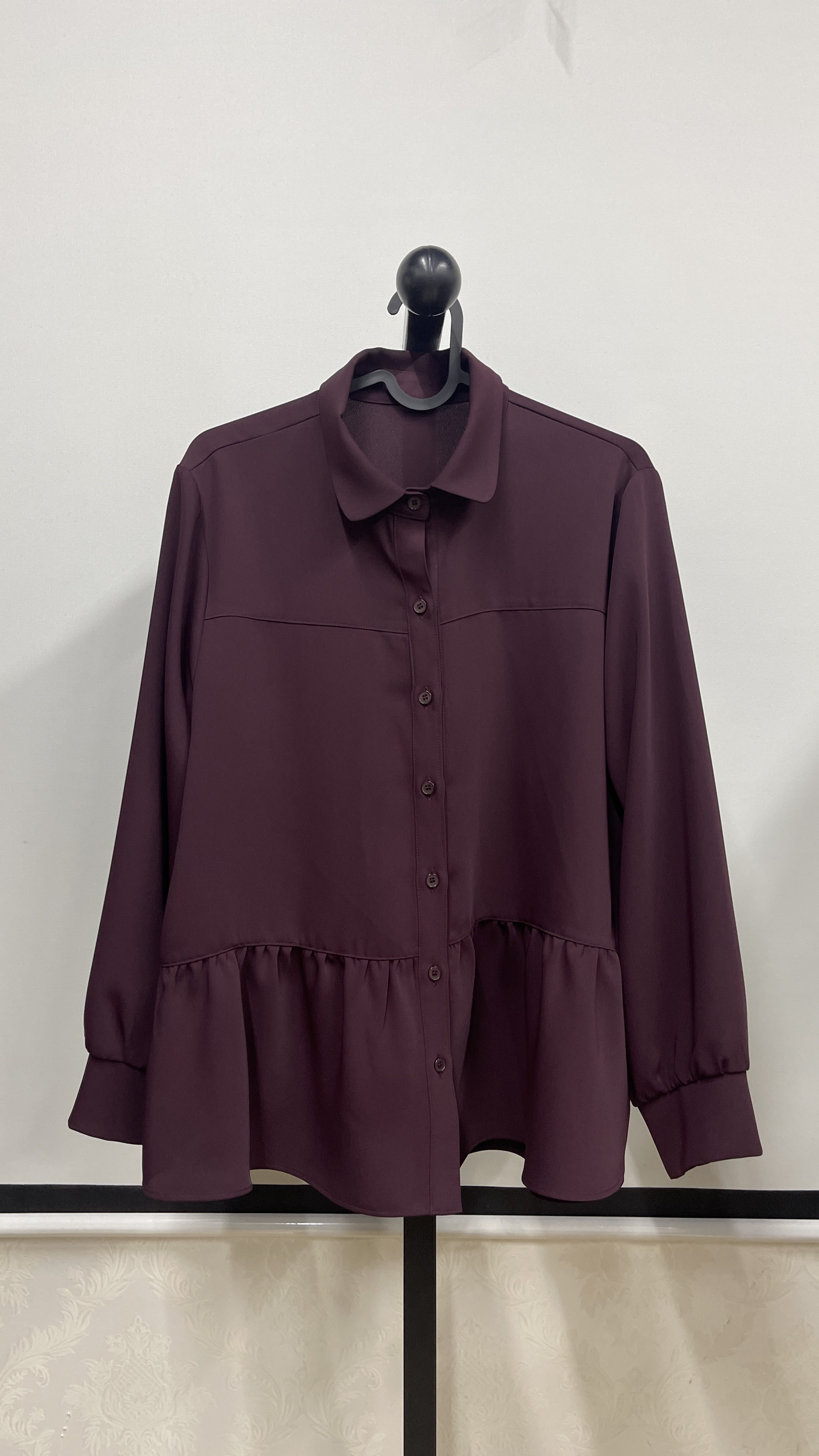 大码女装秋季新款时尚宽松遮肚褶皱长袖下垂衬衣上衣