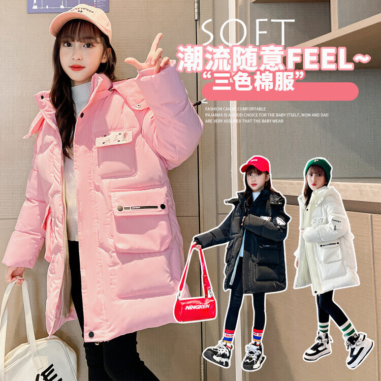 女童棉服冬装棉衣加厚保暖棉外套2023新款中大童韩版免洗亮面棉服