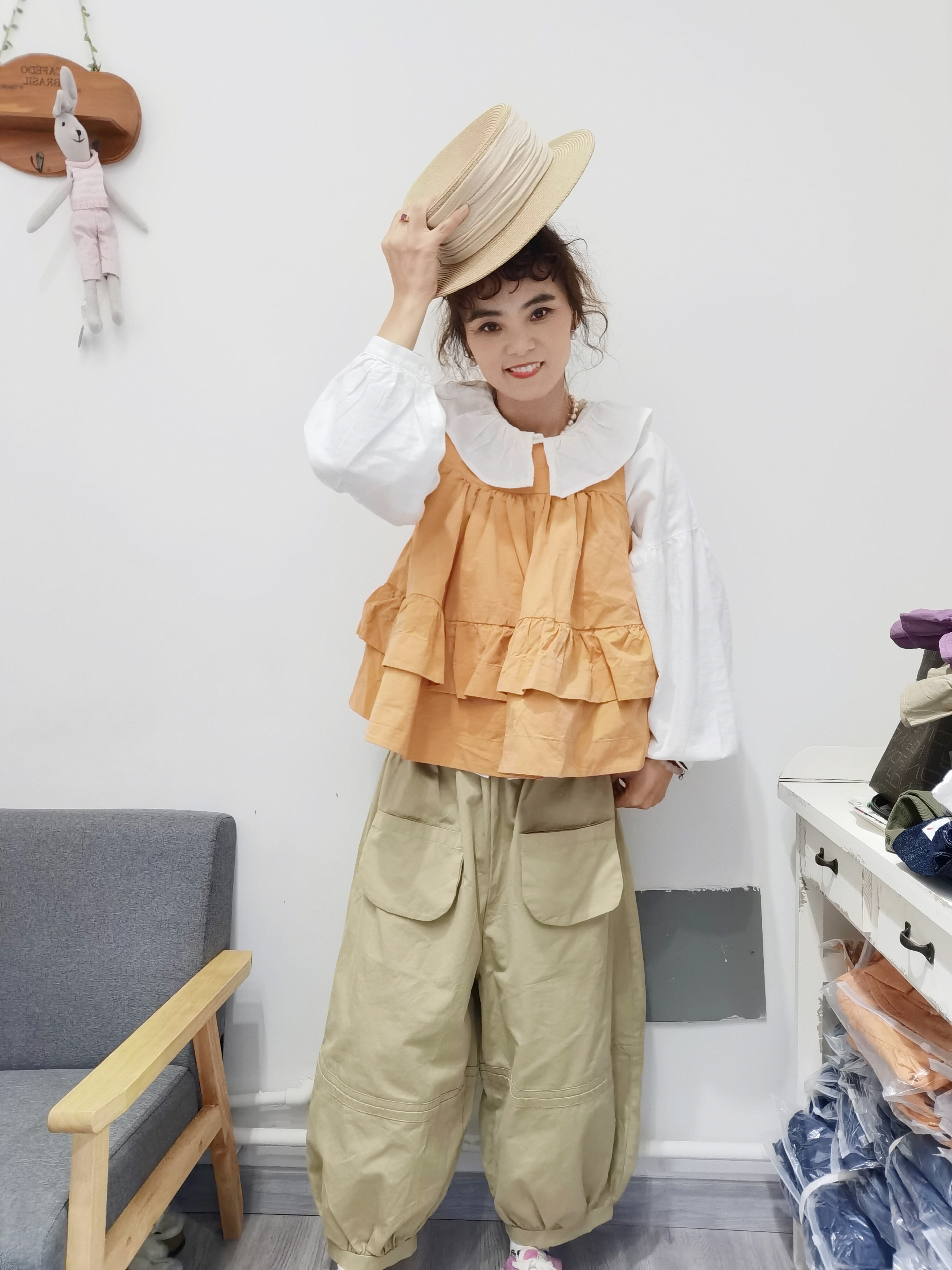 春秋新款复古叠层娃娃衫罩衫