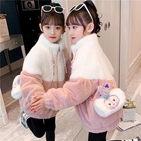 女童新款秋冬季加绒外套小女孩卡通休闲仿皮草大衣儿童棉衣冬保暖