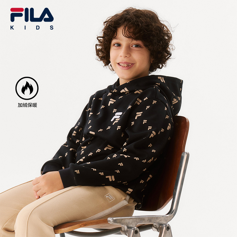 【斐乐儿童】加绒加厚2025长袖满印休闲老花时尚连帽卫衣K51B541224