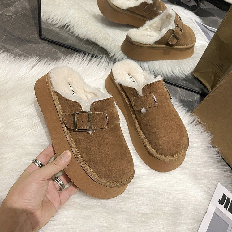 品牌断码冬款毛毛鞋外穿2024年新款秋冬厚底包头半拖毛毛鞋防滑鞋