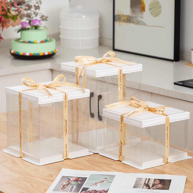 厂家直销6/8/10十12寸生日透明蛋糕盒子包装盒加厚烘焙一次性