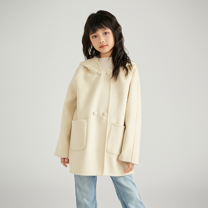 【100%羊毛】儿童双面羊毛大衣 连帽兔耳朵 男女童中大童外套