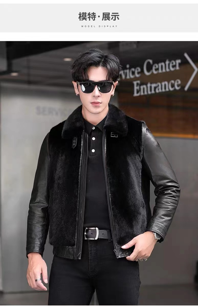 HRJS.HREY/亨利杰森进口山羊皮配水貂冬季保暖夹克轻奢真皮冬款