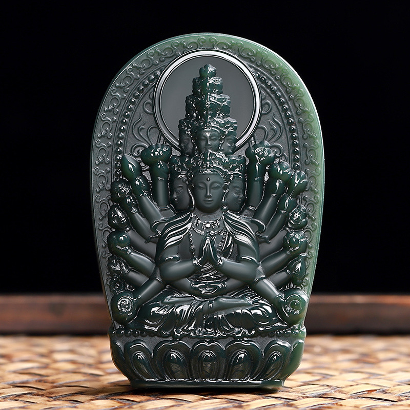 青玉吊坠和田玉塔青本命佛玉坠细料十二生肖守护神鼠千手观音