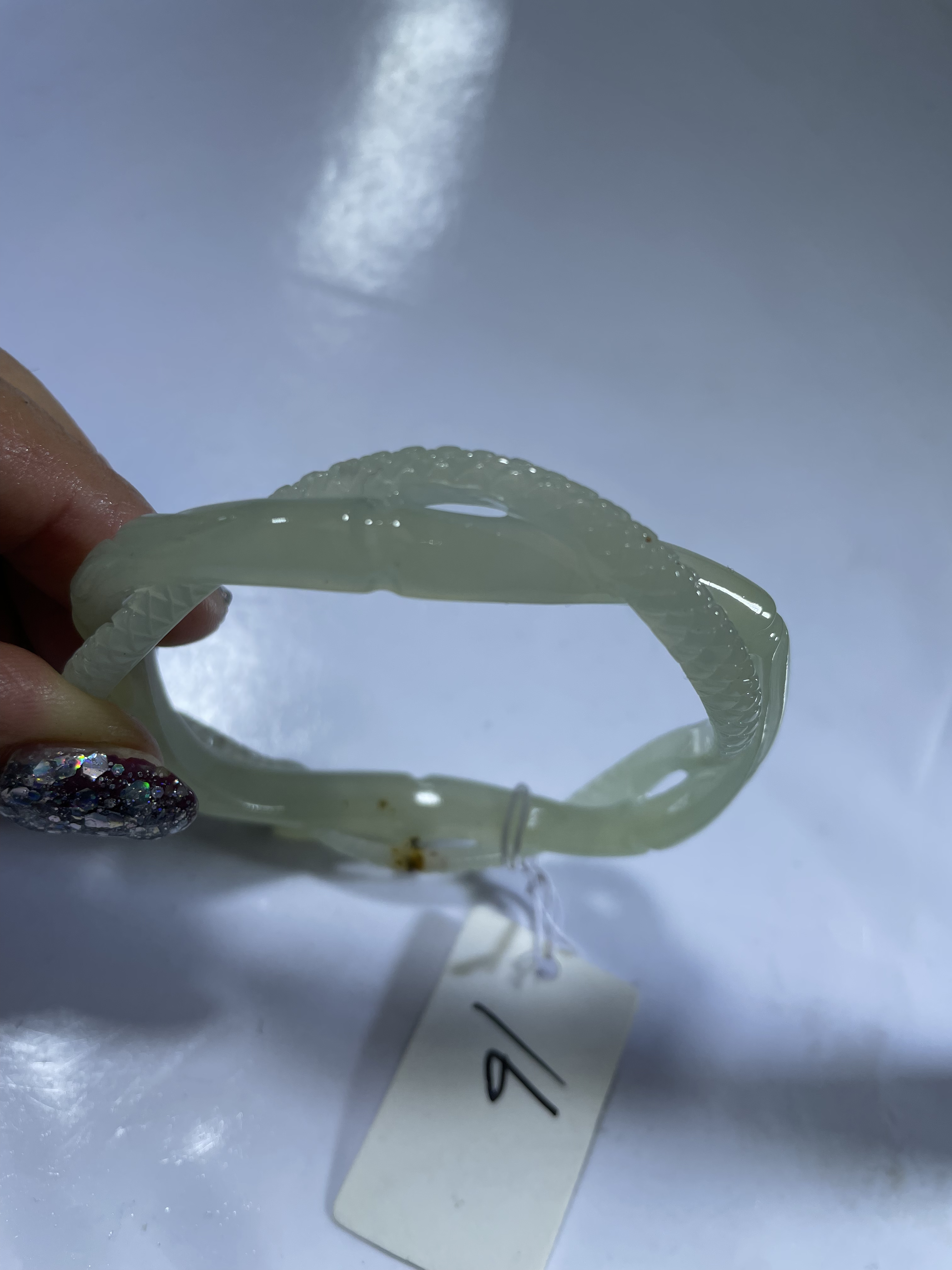 岫玉水墨蛇盘竹节59.60口径，16号，精雕