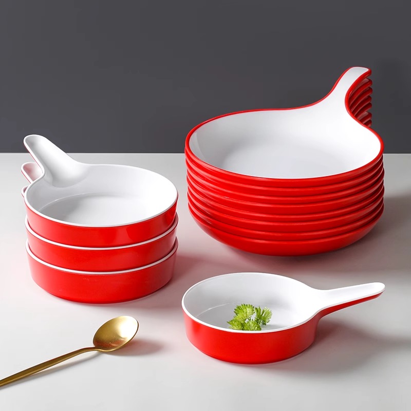 密胺餐具网红餐盘仿瓷带把手柄炒饭意面小吃盘凉菜盘子塑料菜盘