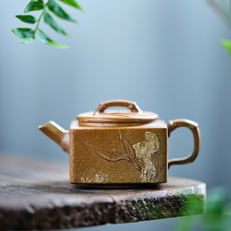 宜兴紫砂壶文人茶器全手工柴烧四方灵竹品茗雅器70毫升手制四方壶