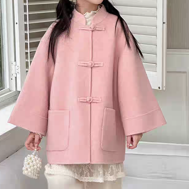 蓬蓬韩版宽松红色呢子2025秋冬加棉加厚呢料外套男童女童毛呢大衣