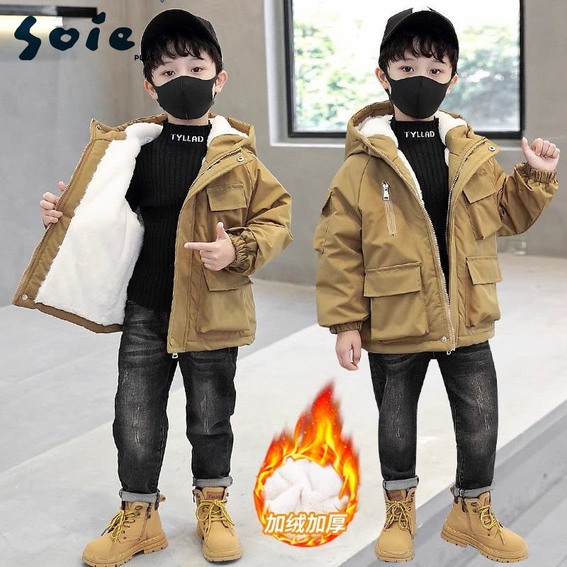 】少宜男童外套2023新款派克服儿童冬季外套加绒加厚