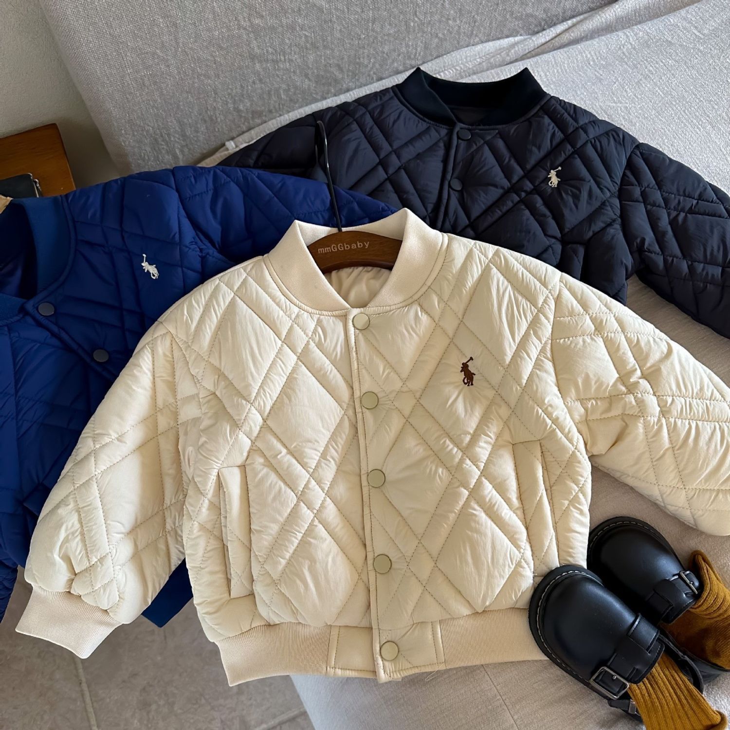 儿童韩国童装2022冬新男女童刺绣加厚棉服宝宝夹棉外套棒球服