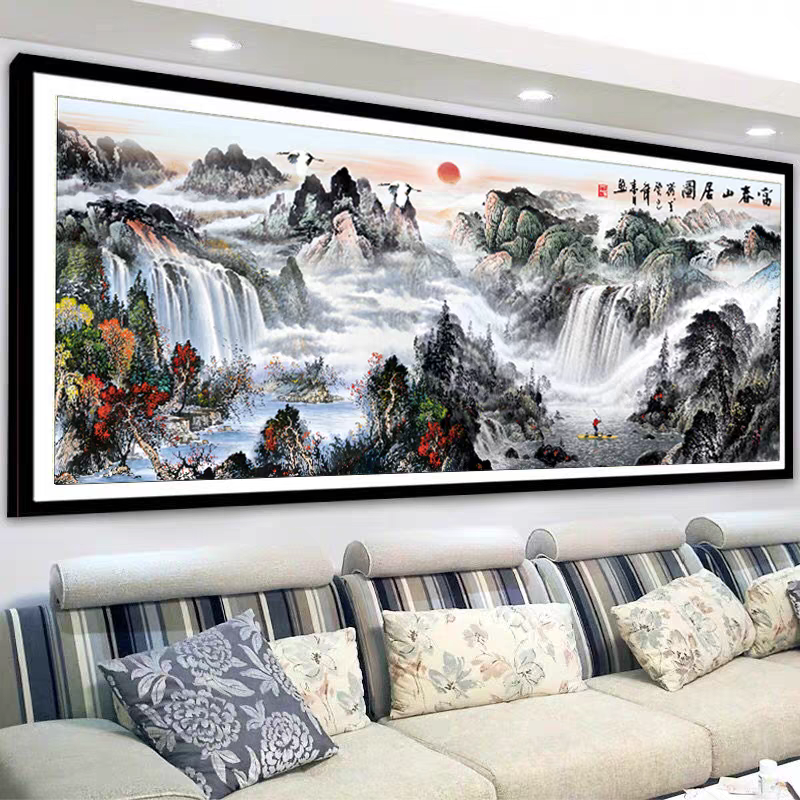 纯手工绣好的十字绣成品富春山居图江山如画十字绣客厅办公室挂画