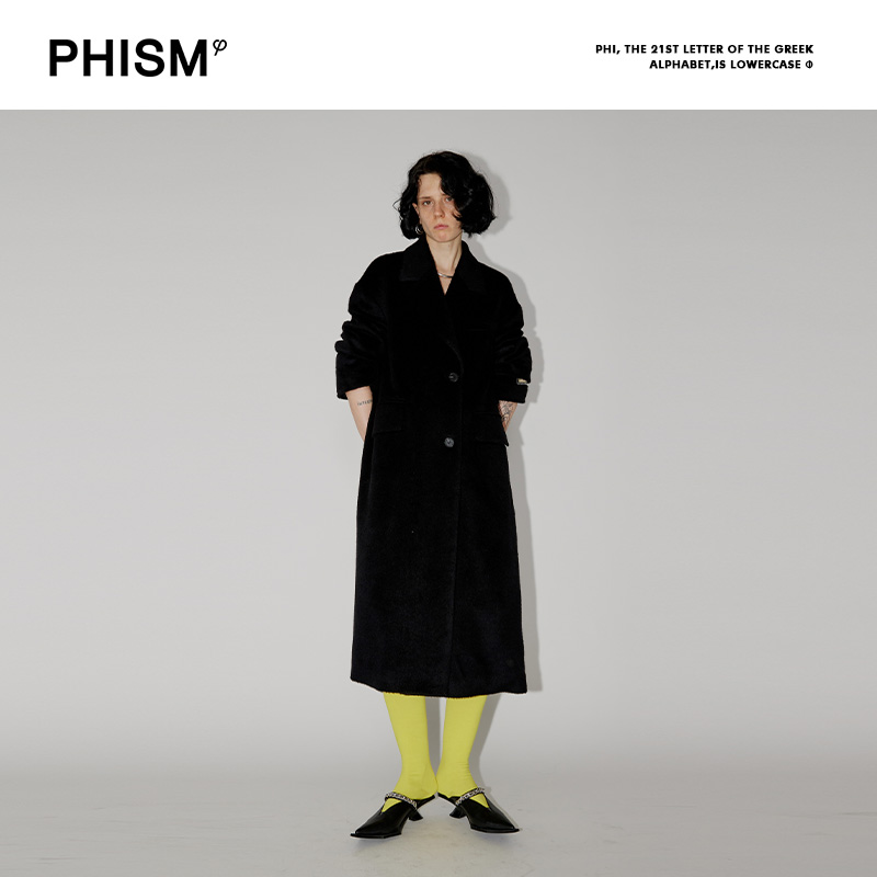 PHISM新品落肩大衣羊毛混纺毛呢大衣398C07