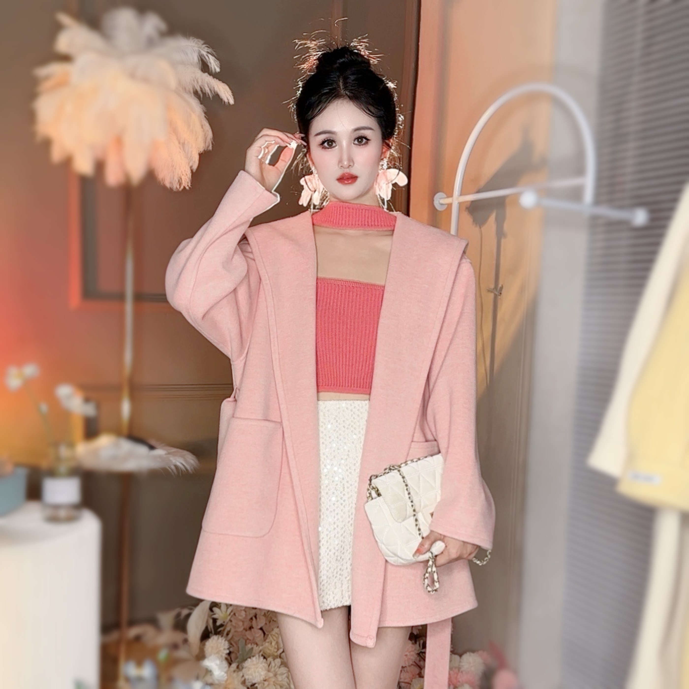 秋冬水晶呢子（穿点好看的）双面呢大衣小个子毛呢外套女3连帽短