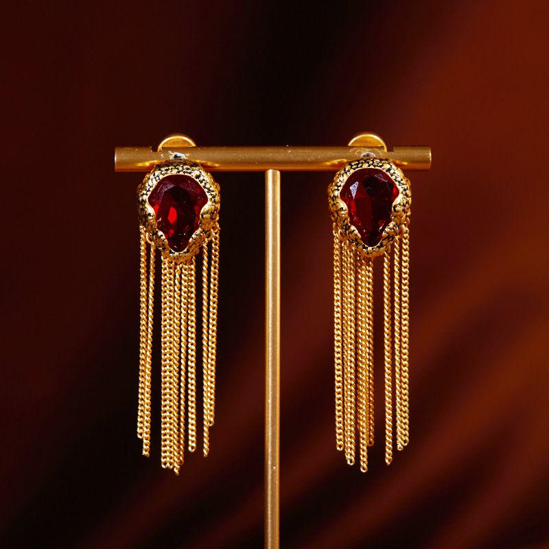 铜合金琉璃耳饰 流苏耳钉气质轻奢时尚长款复古百搭