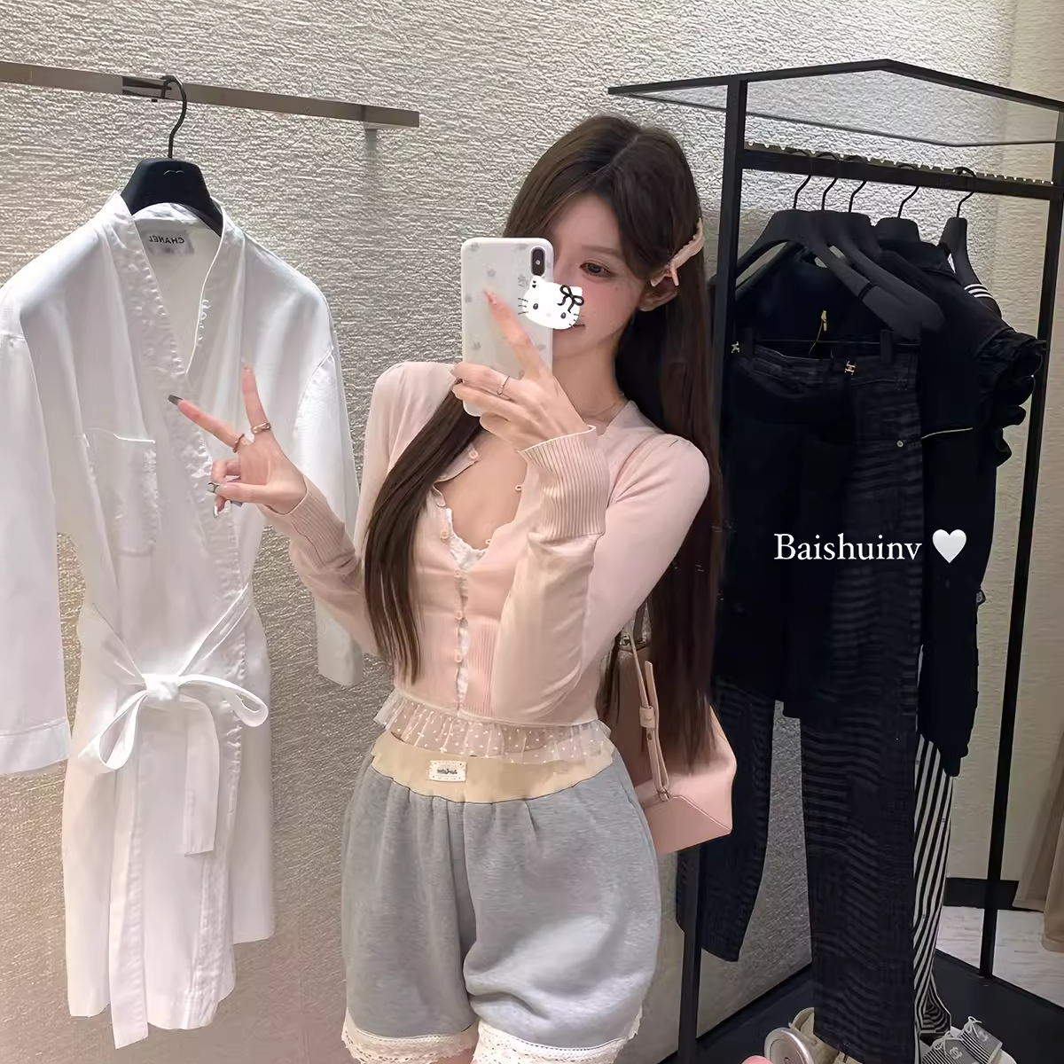 白水女【秋季清仓款】毛针织开衫上衣外搭修身显瘦百搭B40743394